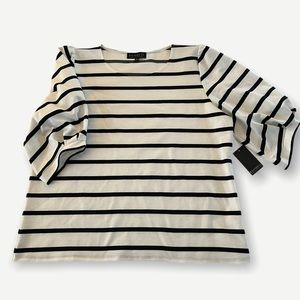 Eloquii Black&White Striped Puff Sleeve Top SZ 20